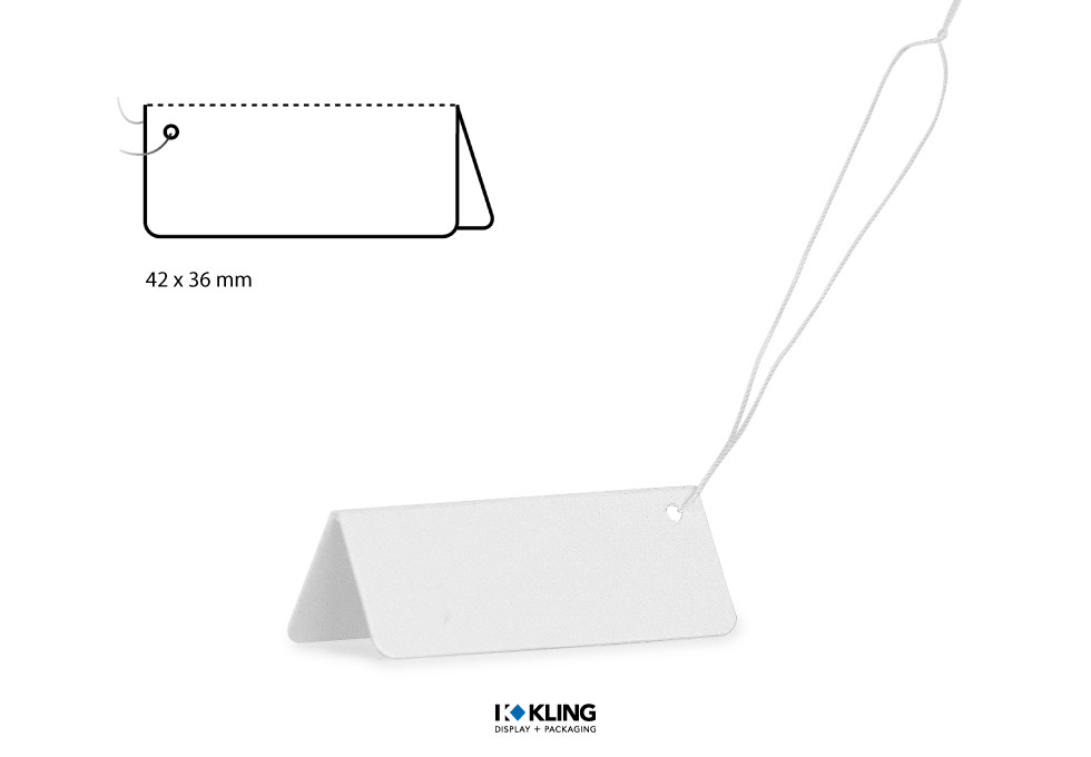 Standard Aufstell-Fadenetikett 1/351 weiß mit Faden weiß 80 mm Standard Aufstell-Fadenetikett 1/351 weiß mit Faden weiß 80 mm