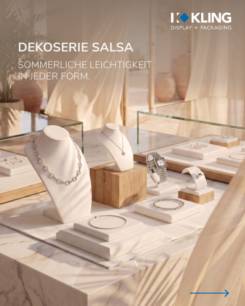 Decoración de escaparates para joyerías en verano con la serie Salsa